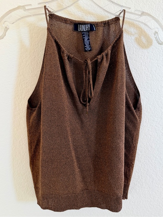 Laundry By Shelli Segal Tops - Laundry By Shelli Segal Brown Sleeveless Tie-Neck Knit Tank